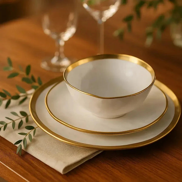 Aparelho de Jantar Porcelana Dubai Branco/Dourado 30 Peças Wolff
