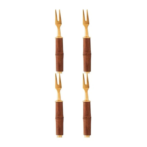 Conjunto 04 Garfos para Petisco Aço Inox Dourado Wolff Bambu Nature Original