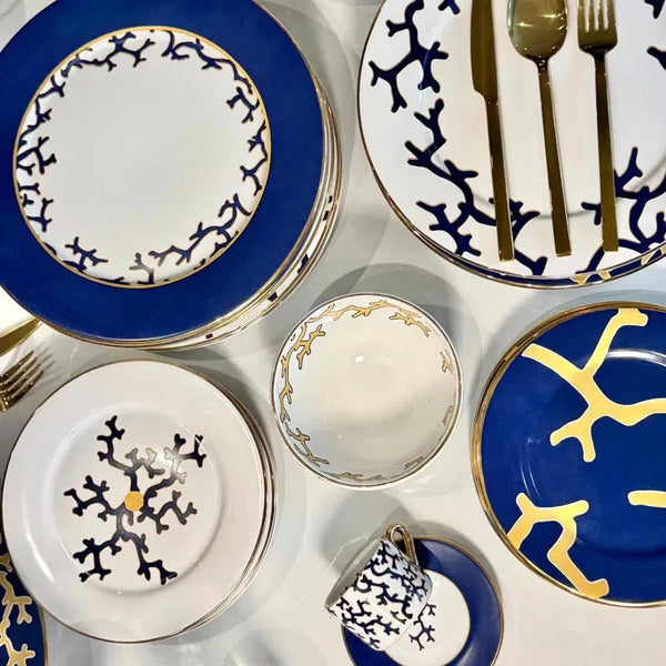 Aparelho de Jantar Cerâmica Coral Blue (Azul e Branco com Azul) 30 Peças Scalla