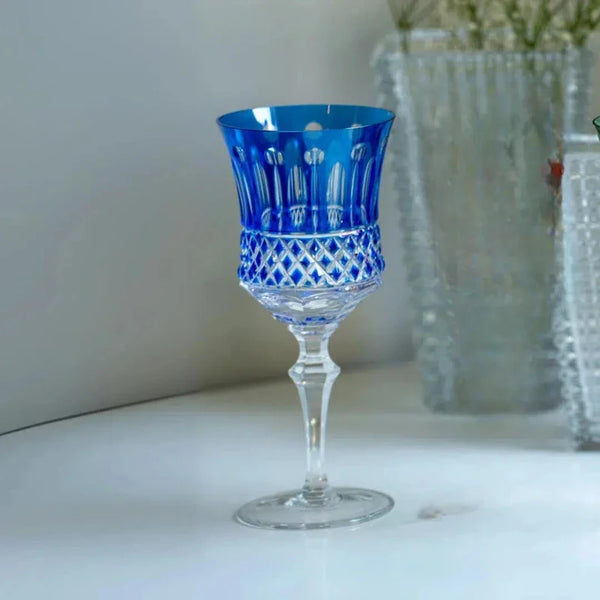 Taça em Cristal Lapidado 69 para Água 19 Azul Artemano 360ml