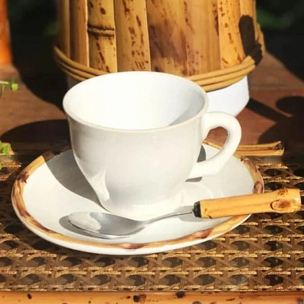 Jogo 6 Xícaras de Café com Pires Cerâmica Bambu 100ml Scalla