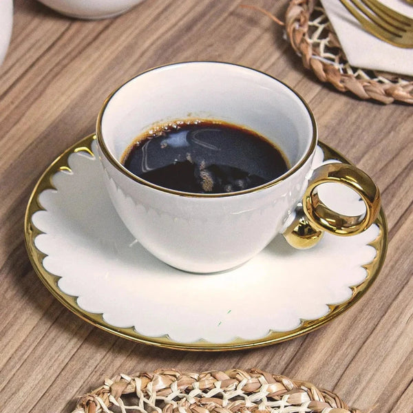 Kit com 6 Xícaras de Café Com  Pires Porcelana Egg 90ml